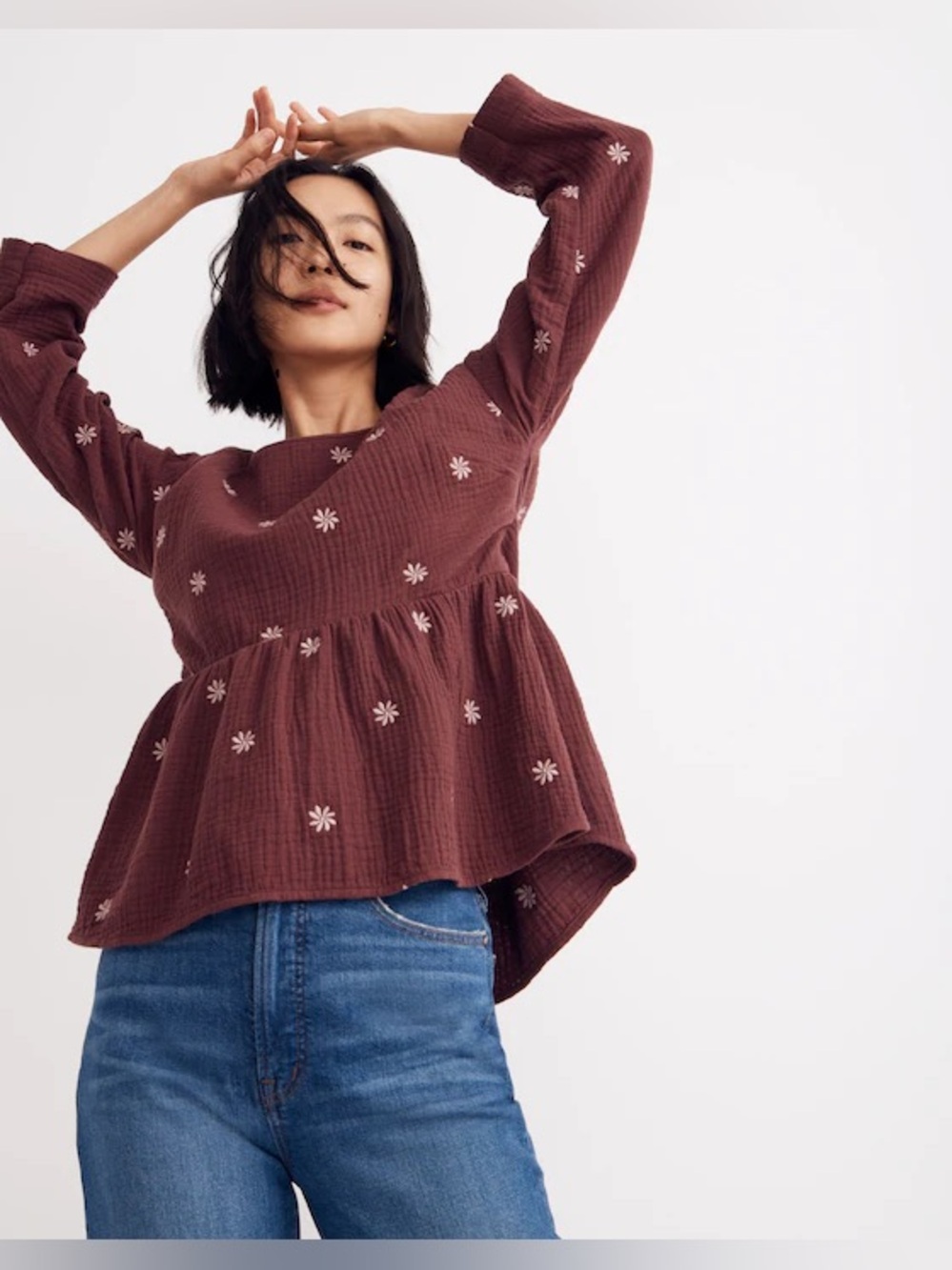 Madewell Peplum Embroidered Floral Top